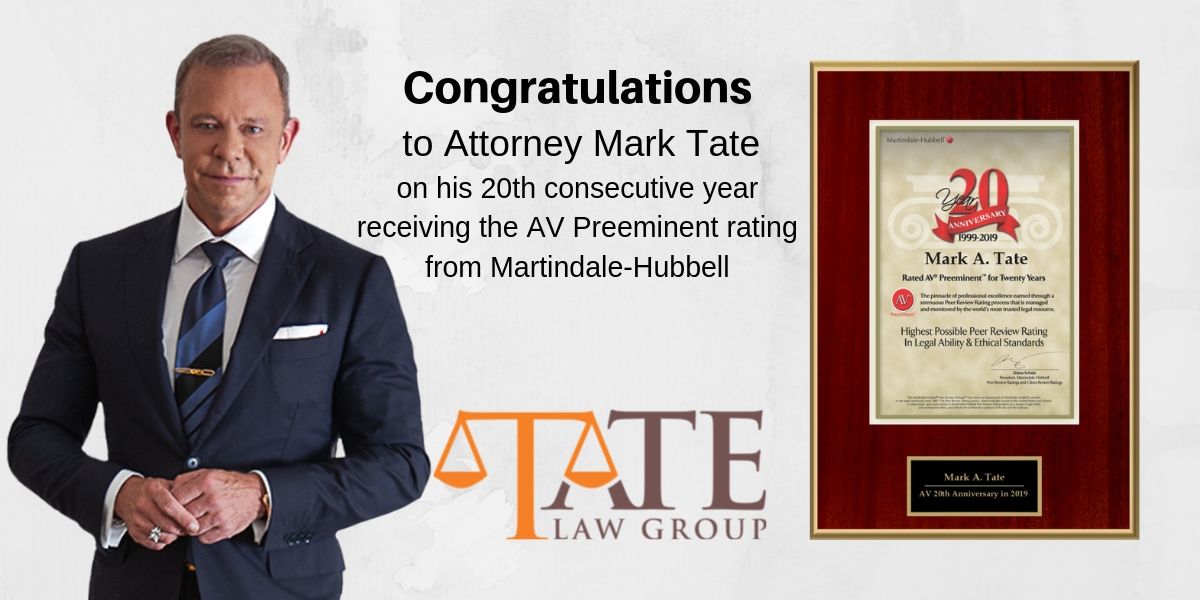 Attorney Mark A. Tate Receives Highest Possible Peer Review Rating for the 20th Consecutive Year