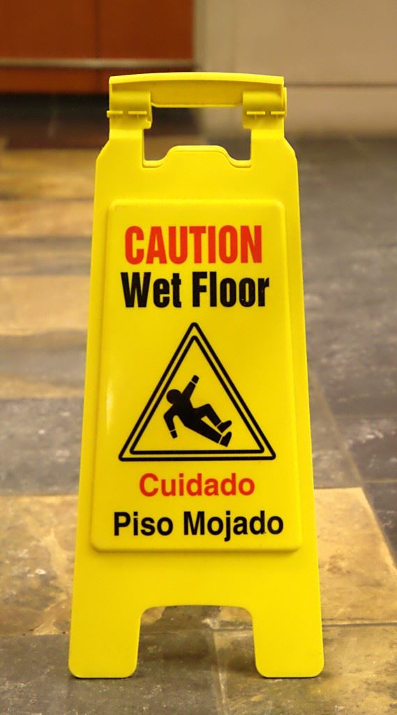 A caution sign for wet floor
